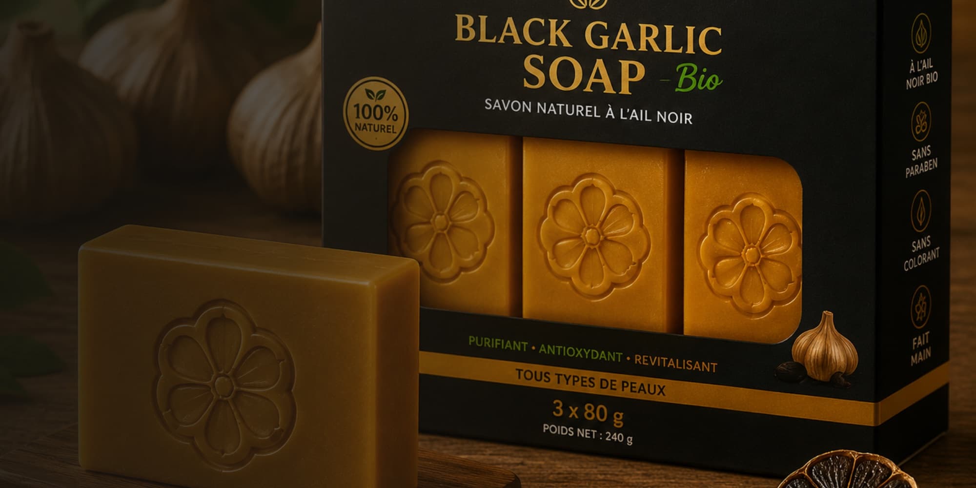 Coffret de savons Black Garlic Soap à l'ail noir
