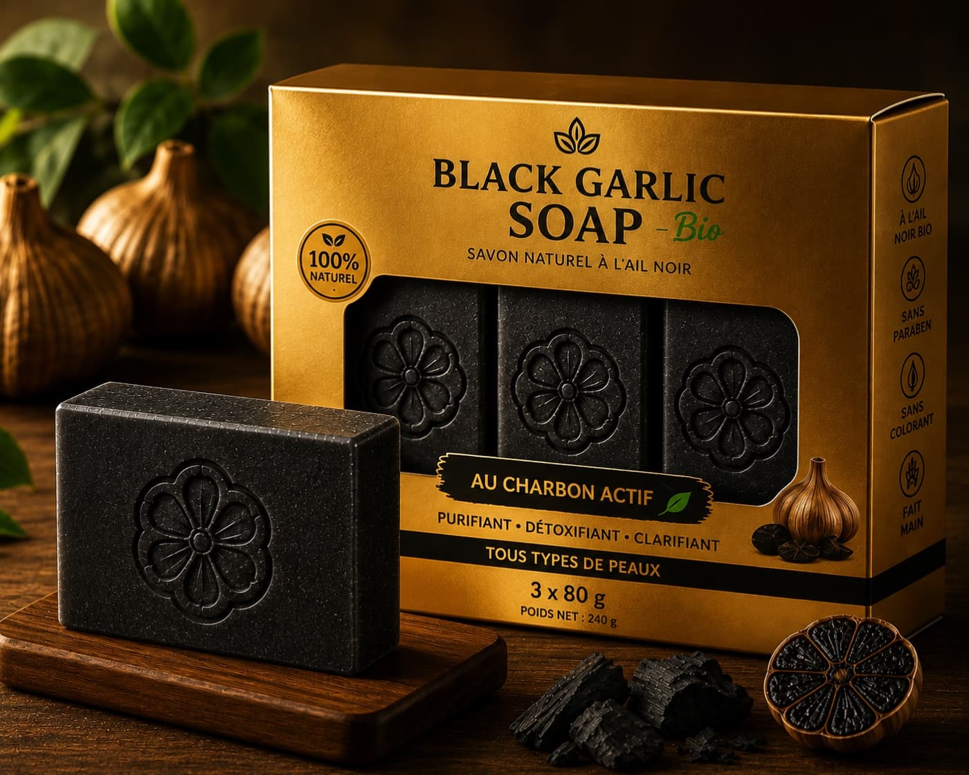 Black Garlic Soap, Charbon Actif & Tea Tree