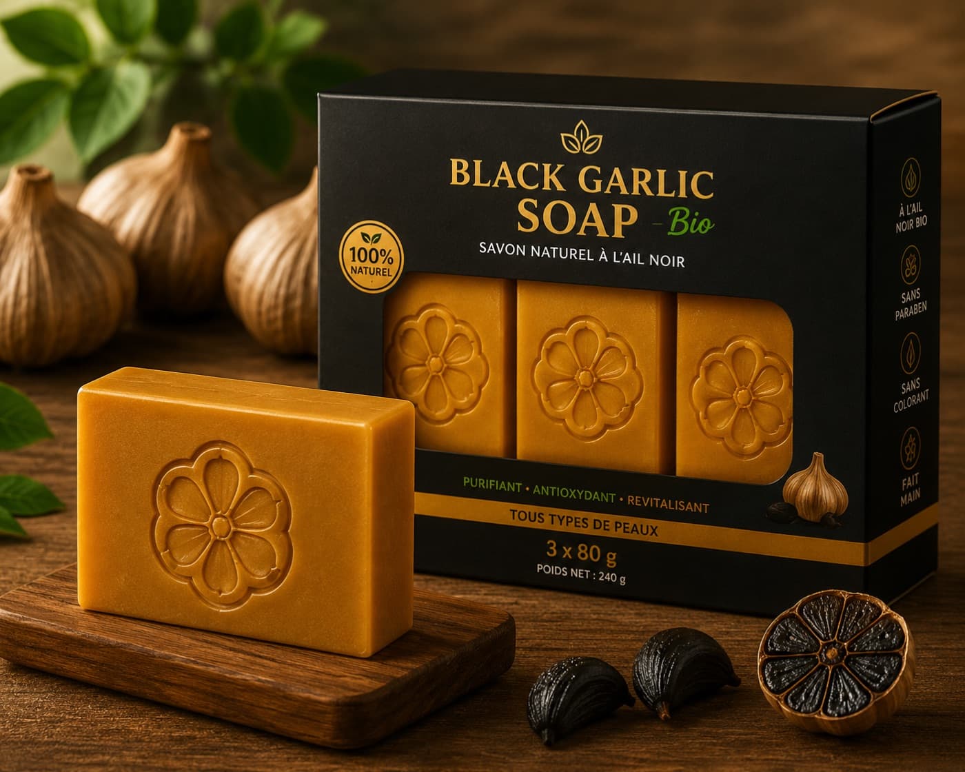 Black Garlic Soap, Ail Noir & Tea Tree
